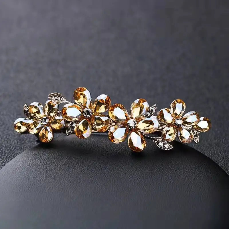 Elegant Women's Crystal Rhinestone Spring Flower Hair Clip - Lovez Aqua© - Gold