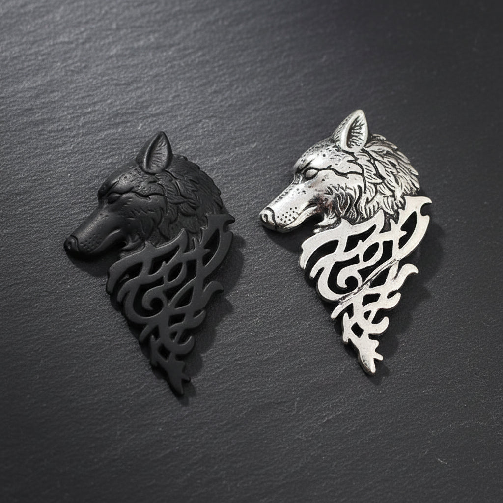 Men's Mysterious Wolf Head Filigree Viking Brooch - Lovez Aqua© -