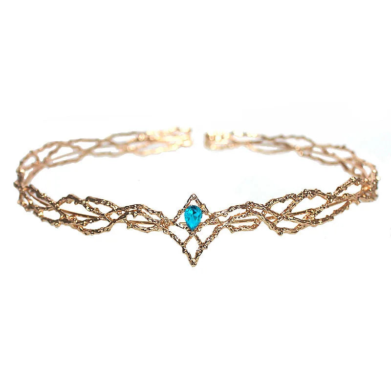 Lord of the Rings Elven King Thrandiul Delicate Elvish Waterdrop Crystal Crown - Lord of the Rings - Gold Blue