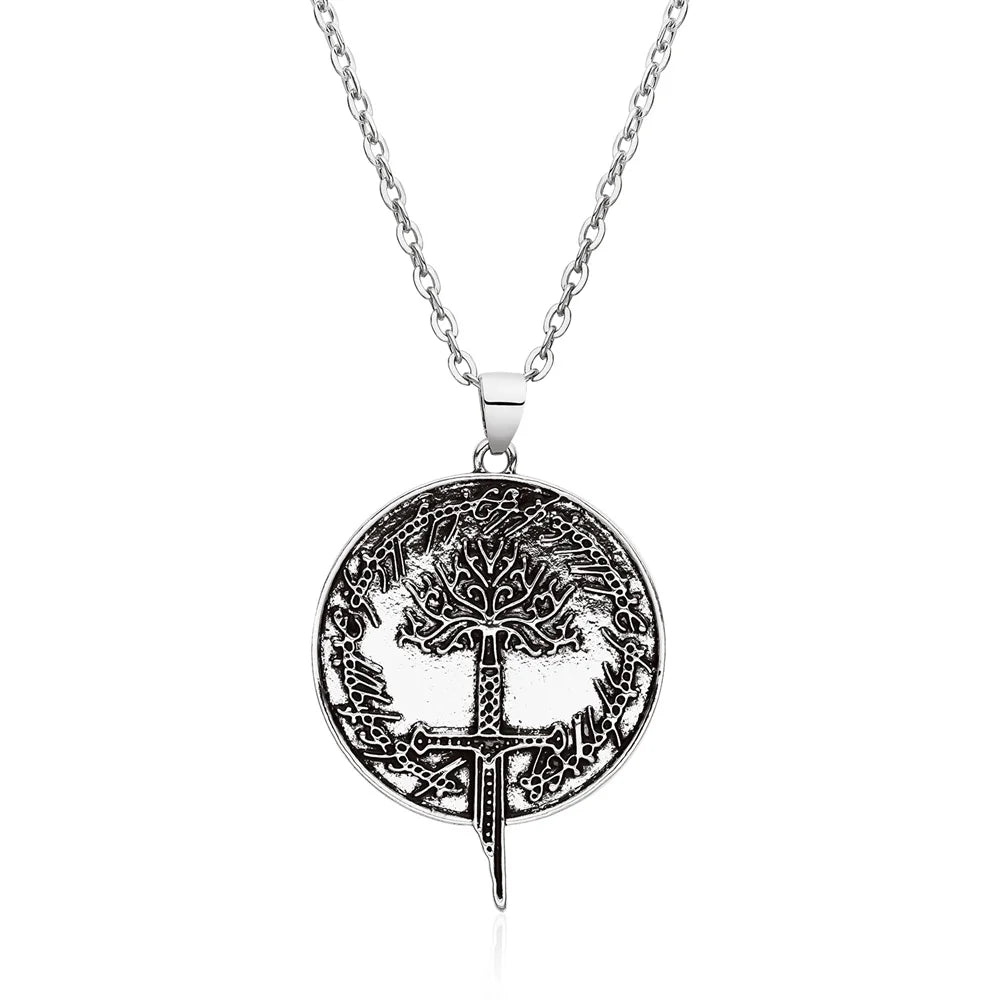 Lord of the Rings Tree of Gondor Narsil Broken Sword & The One Ring Necklace - Lord of the Rings - Silver