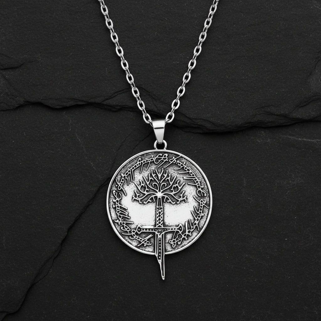 Lord of the Rings Tree of Gondor Narsil Broken Sword & The One Ring Necklace - Lord of the Rings - Silver