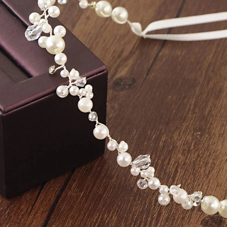 Women's Delicate White Faux Pearl & Crystal Bridal Garter Belt - Lovez Aqua© -