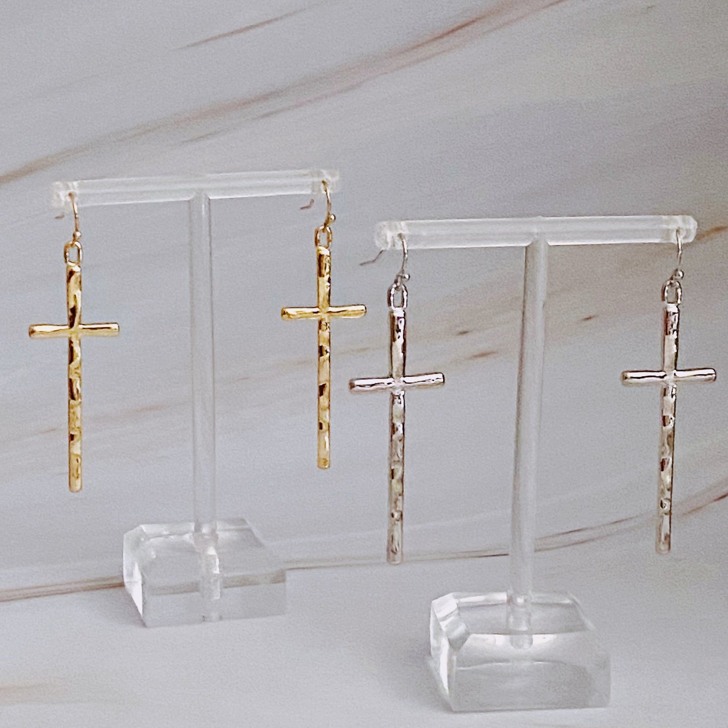 Shiny Wave Effect Slim Religious Cross Women's Dangle Earrings