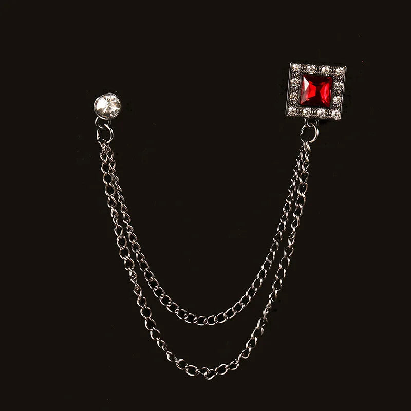 Men's Baroque Rhinestone Classic Chain Link Vintage Lapel Pin Brooch - Lovez Aqua© - Style 10