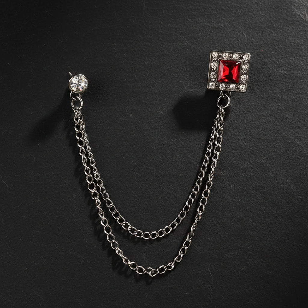Men's Baroque Rhinestone Classic Chain Link Vintage Lapel Pin Brooch - Lovez Aqua© - Style 10