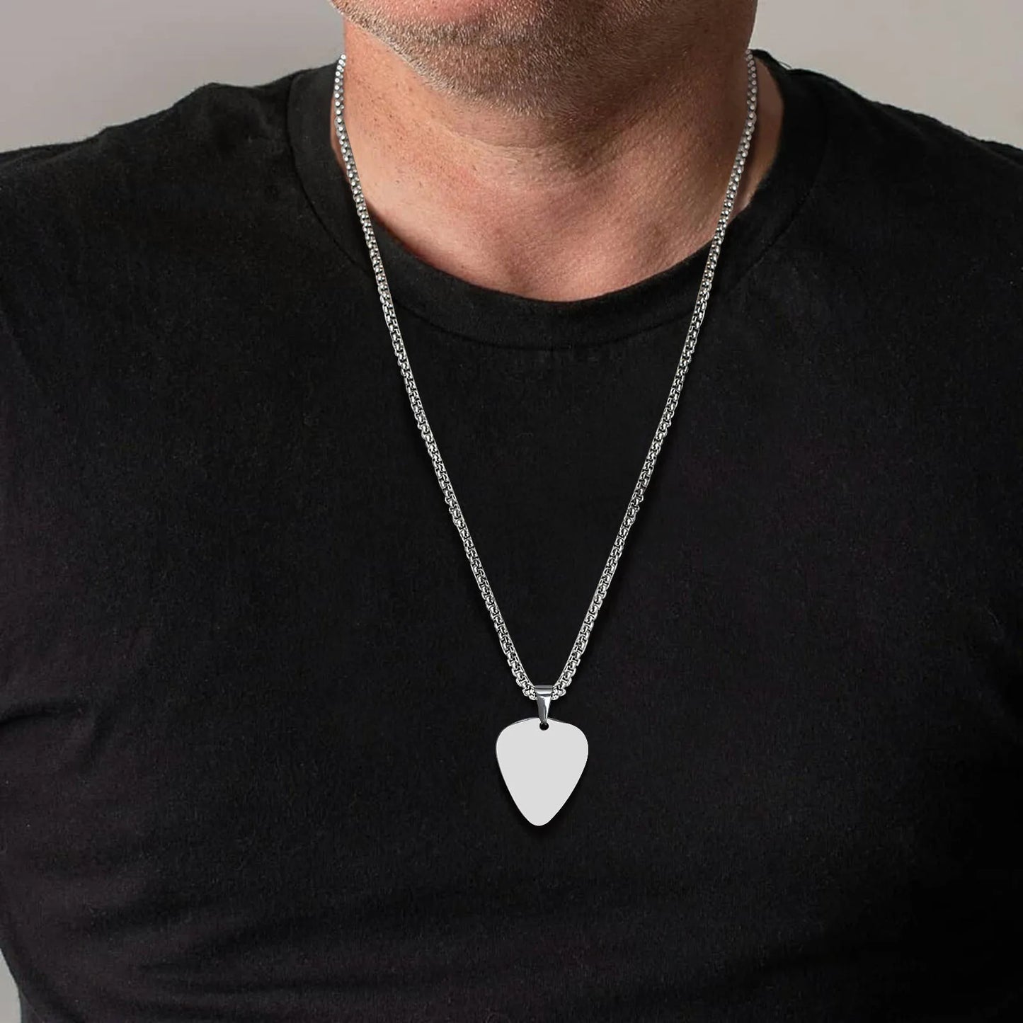 Men's Stainless Steel Guitar Pick Pendant Necklace - Lovez Aqua© -