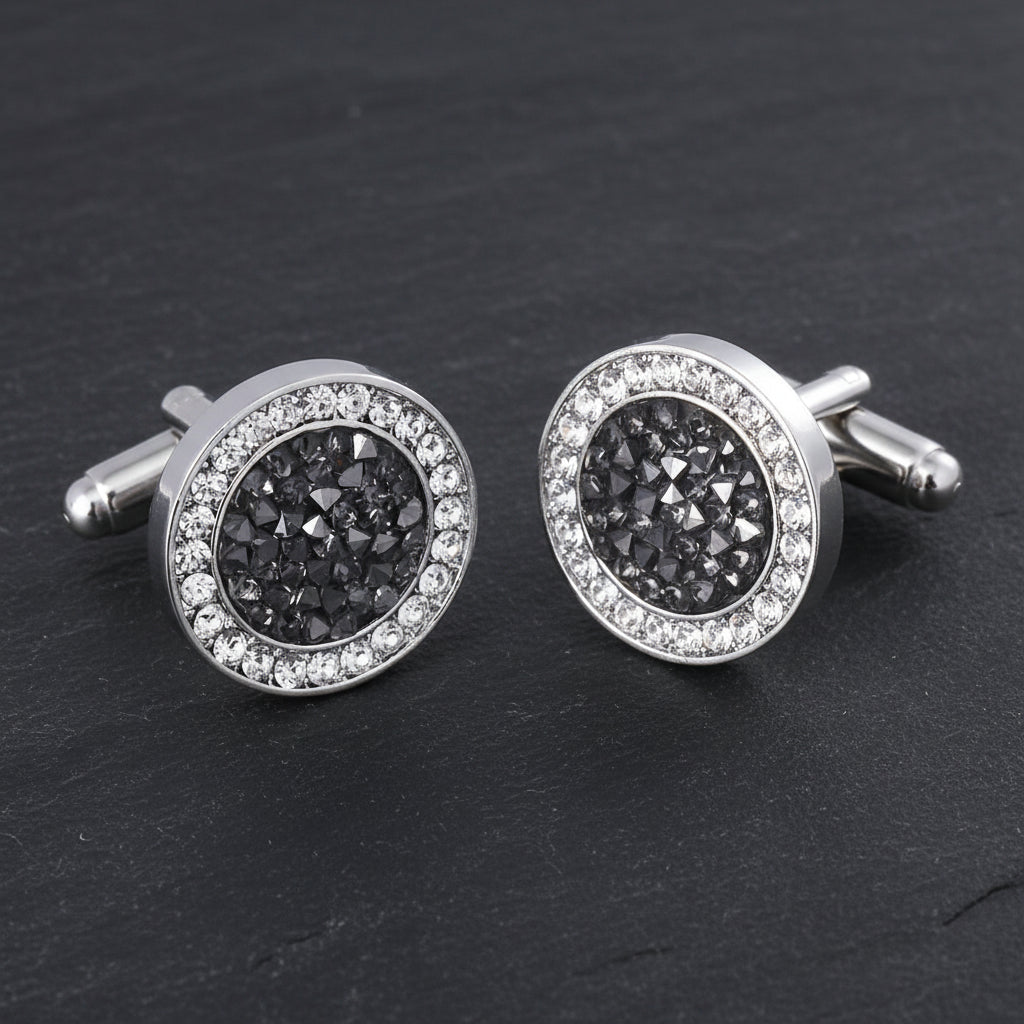 Luxury Men's Crystal & Agate Encrusted Round Cufflinks - Lovez Aqua© -