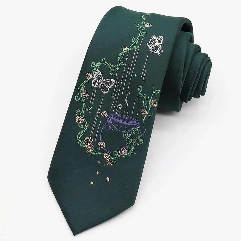 Night Gothic Dark Magic Japanese Style Detailed Illustrated Men's Necktie - Lovez Aqua© - 5