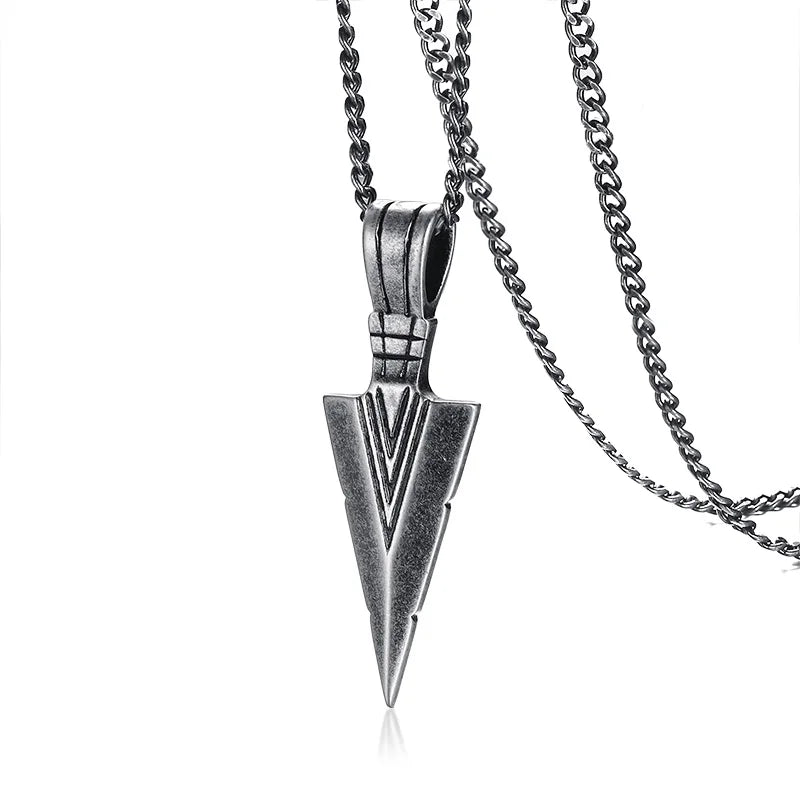 Men's Stainless Steel Punk Rock Arrow Head Pendant Necklace - Lovez Aqua© - Gray 24 Chain