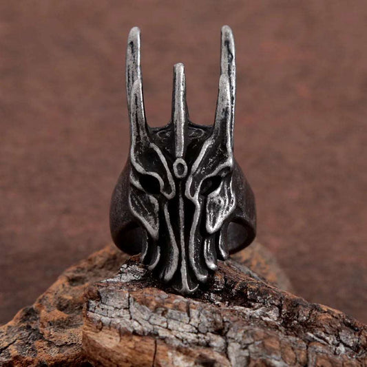Lord of the Rings Men's Rustic Blackened Sauron's Helmet Stainless Steel Ring - Lord of the Rings -