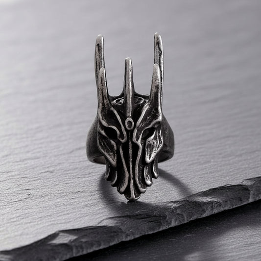 Lord of the Rings Men's Rustic Blackened Sauron's Helmet Stainless Steel Ring - Lord of the Rings -