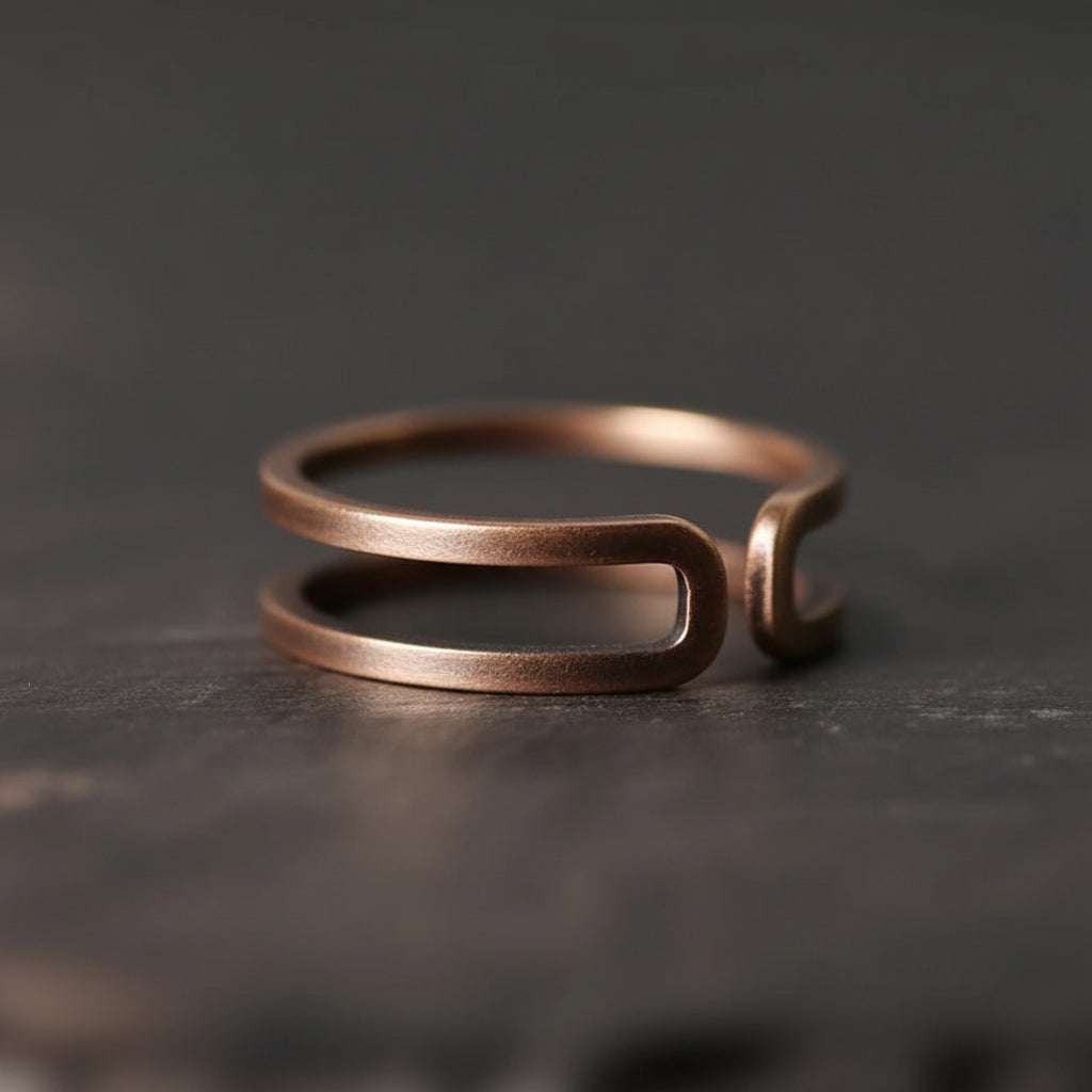 Hand-Crafted Solid Copper Adjustable Matching Couple Rings - Lovez Aqua© -