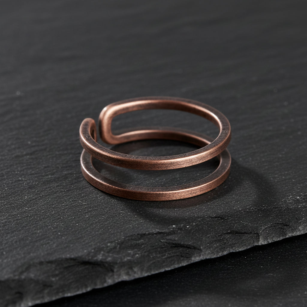 Hand-Crafted Solid Copper Adjustable Matching Couple Rings - Lovez Aqua© -
