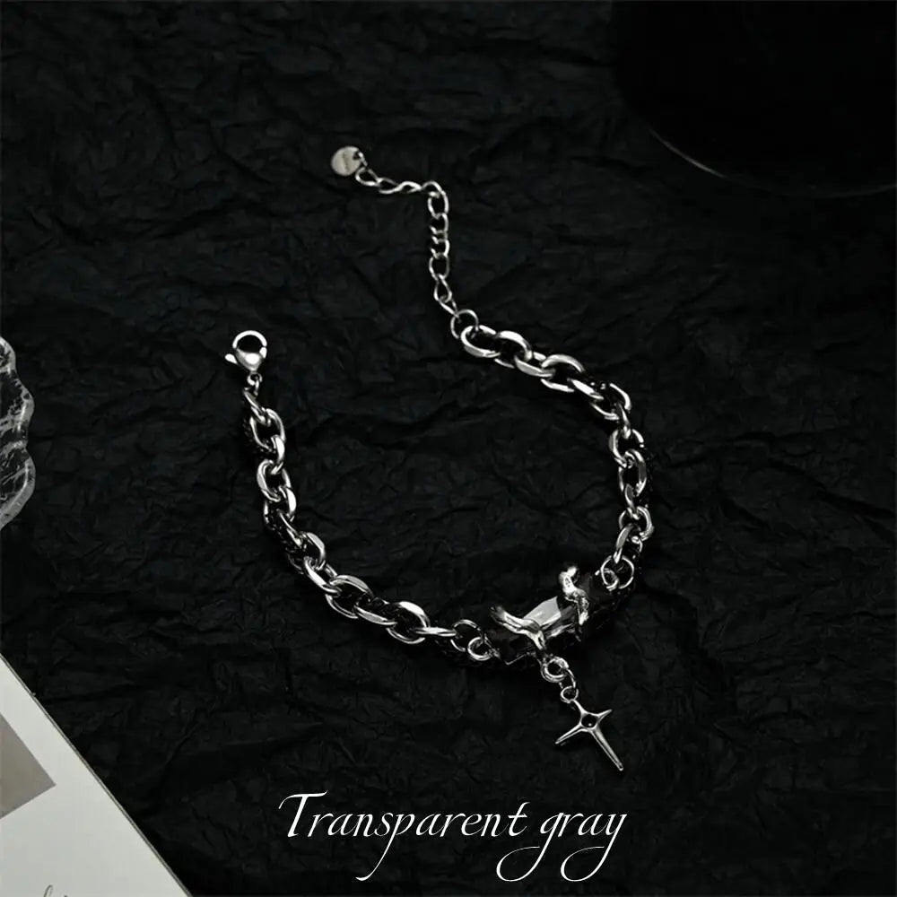 Men's Stainless Steel Gothic Retro Black Zircon Star Chain Bracelet - Lovez Aqua© - Transparent Gray