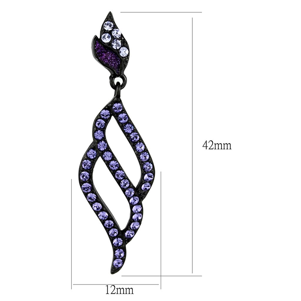Women's Gothic Black Stainless Steel Purple Tanzanite Crystal Drop Earrings - Lovez Aqua© -