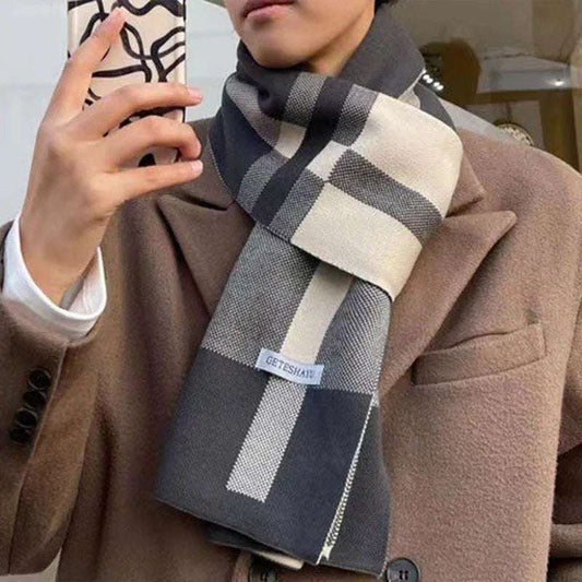 Men's Sleek Multicolored Winter Plaid Casual Scarf - Lovez Aqua© - Gray