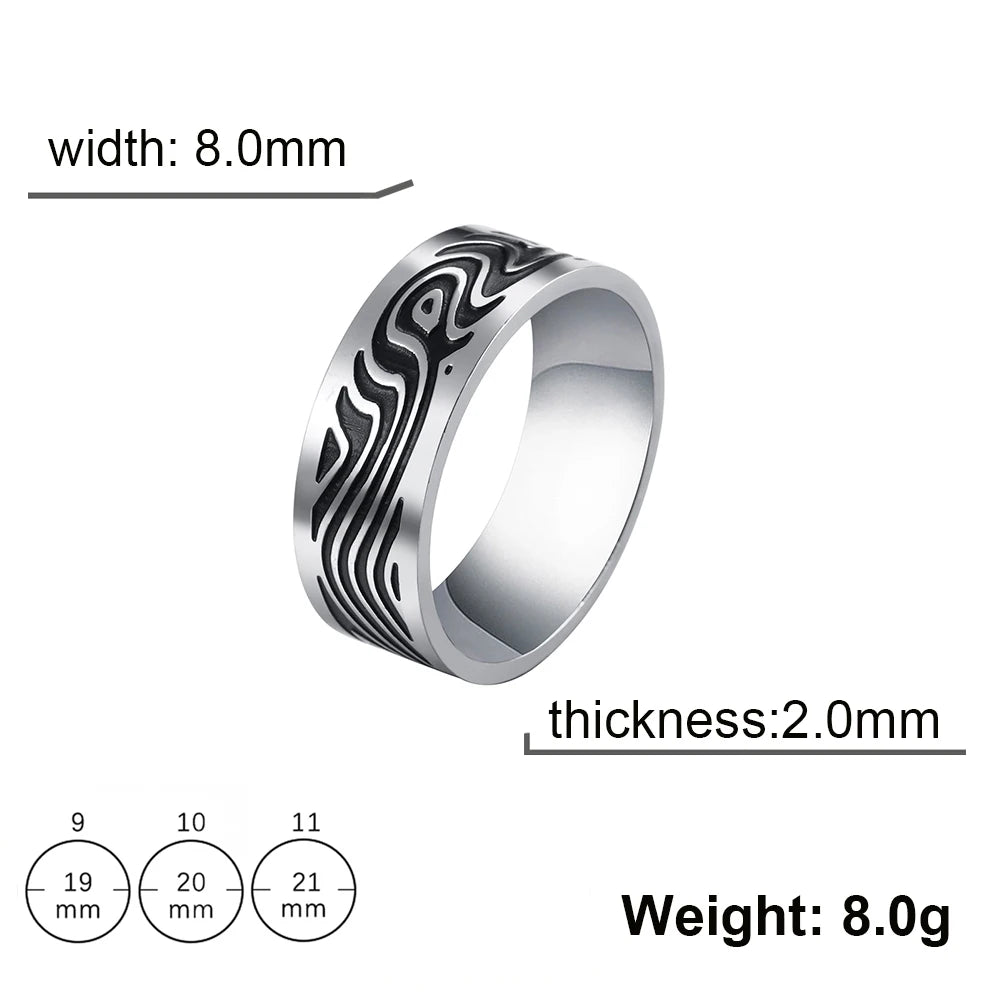 Men's Geometric Engraved Pattern Thick Stainless Steel Band Ring - Lovez Aqua© - Style 15 / 11