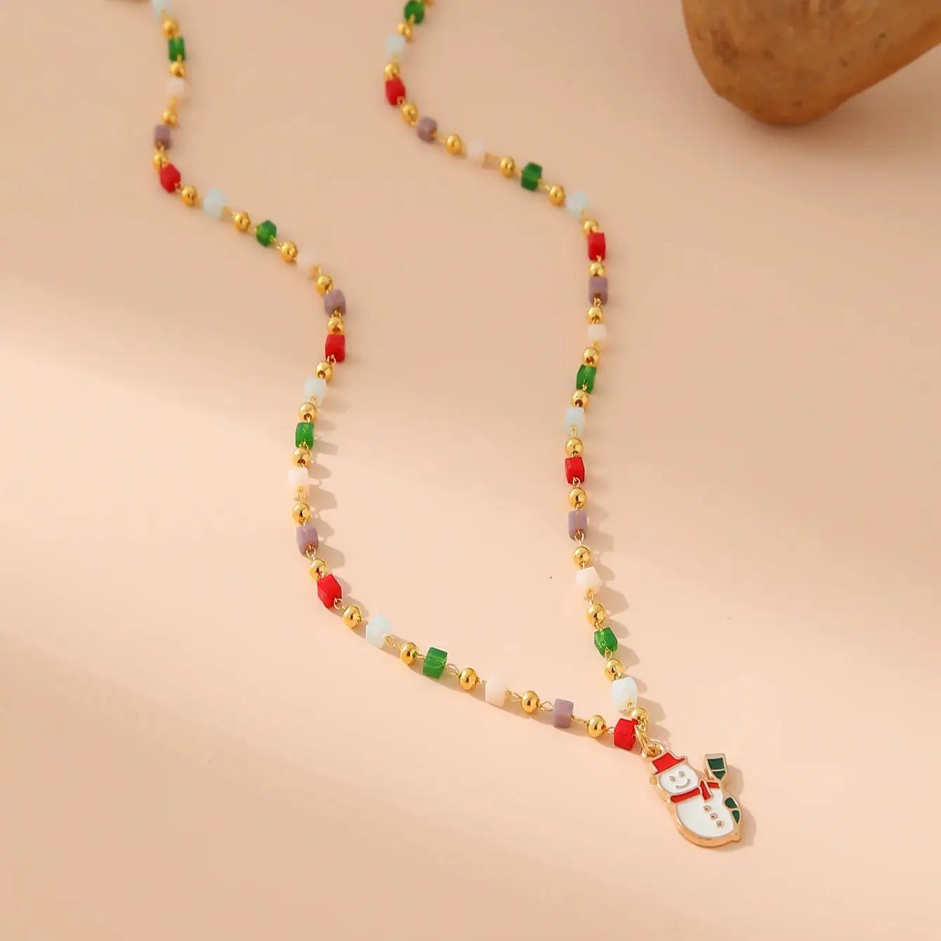 Women's Festive Christmas Themed Beaded Pendant Necklace - Lovez Aqua© - Snowman