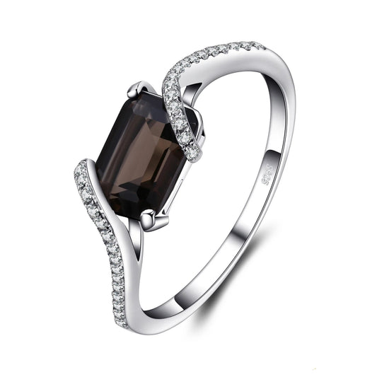 1.7ct Emerald Cut Genuine Smoky Quartz 925 Sterling Silver Engagement Ring - Lovez Aqua© - 6
