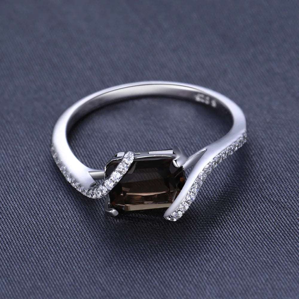 1.7ct Emerald Cut Genuine Smoky Quartz 925 Sterling Silver Engagement Ring - Lovez Aqua© -