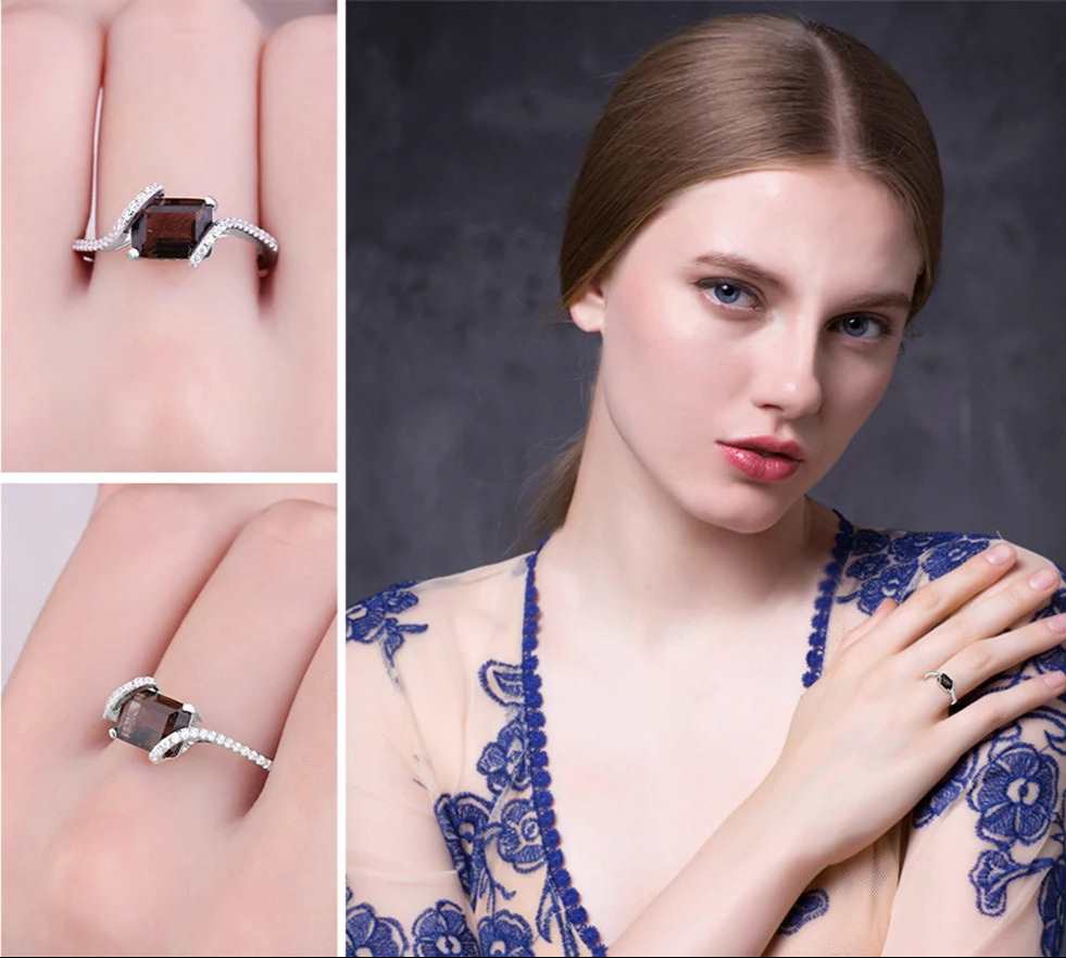 1.7ct Emerald Cut Genuine Smoky Quartz 925 Sterling Silver Engagement Ring - Lovez Aqua© -
