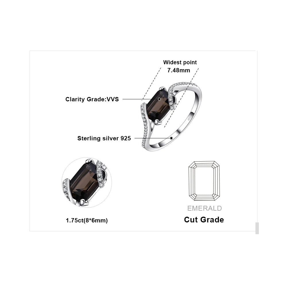 1.7ct Emerald Cut Genuine Smoky Quartz 925 Sterling Silver Engagement Ring - Lovez Aqua© -