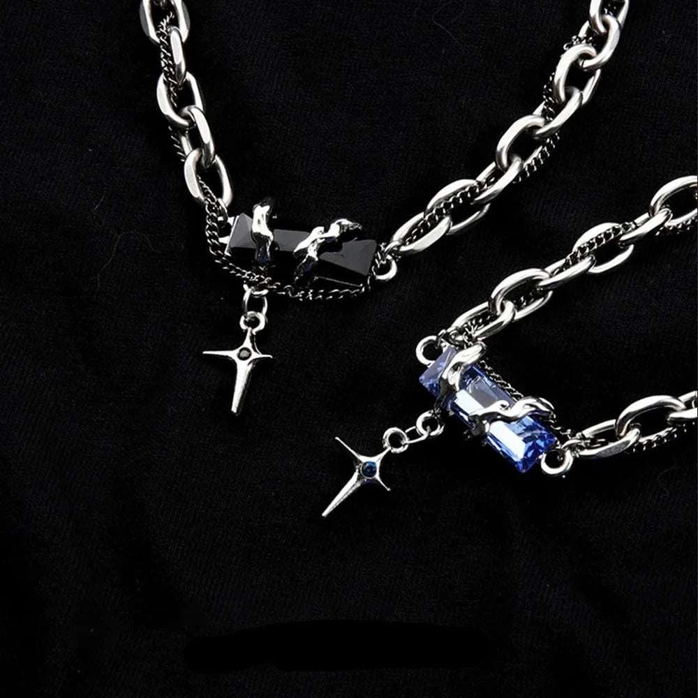 Men's Stainless Steel Gothic Retro Black Zircon Star Chain Bracelet - Lovez Aqua© -