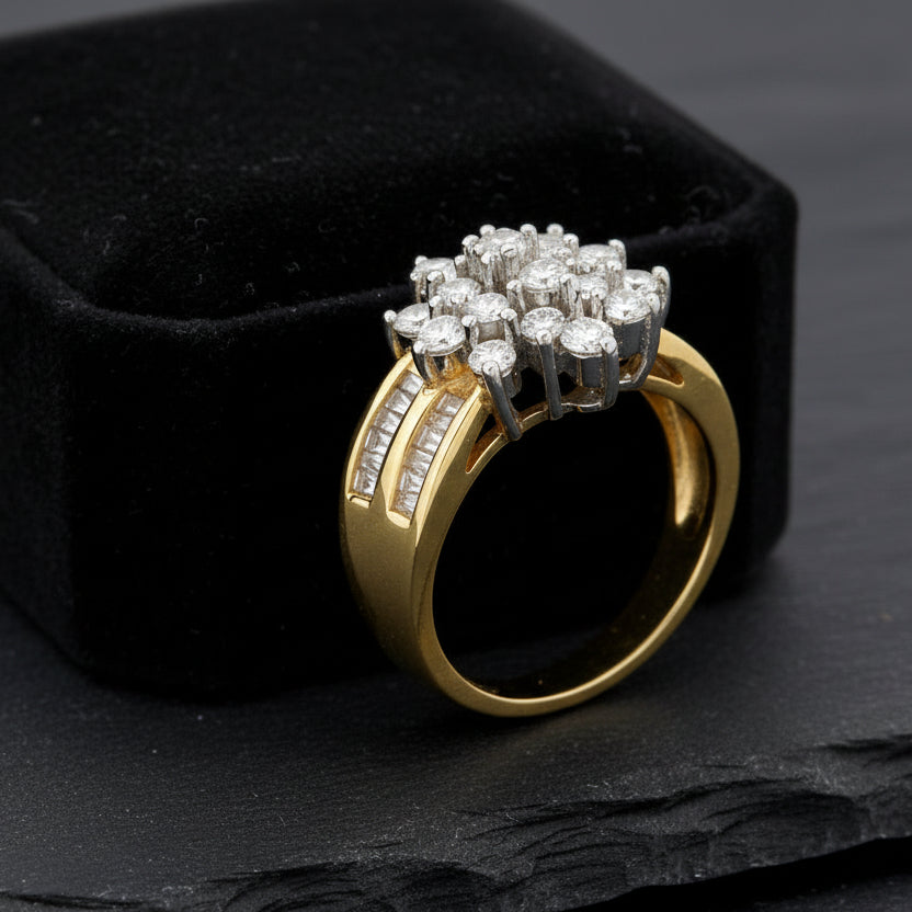 10K Yellow Gold 1 Cttw Marquise Composite Diamond Cluster Cocktail Ring - Lovez Aqua© - -