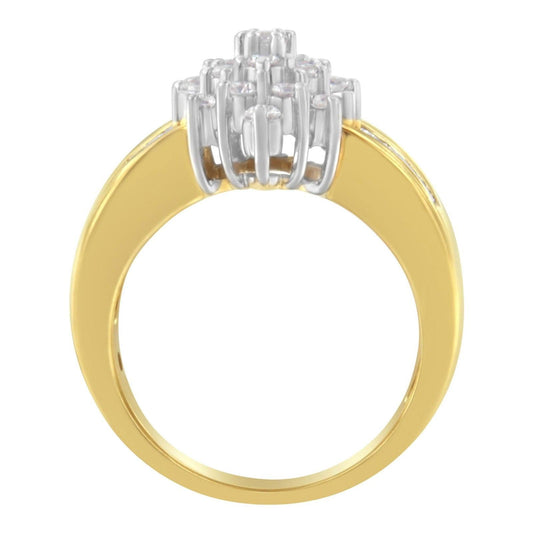 10K Yellow Gold 1.0 Cttw Marquise Composite Diamond Cluster Cocktail Ring - Lovez Aqua© -