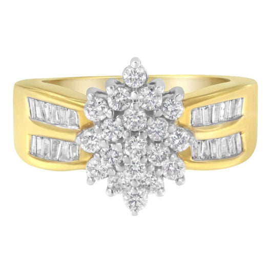 10K Yellow Gold 1.0 Cttw Marquise Composite Diamond Cluster Cocktail Ring - Lovez Aqua© -
