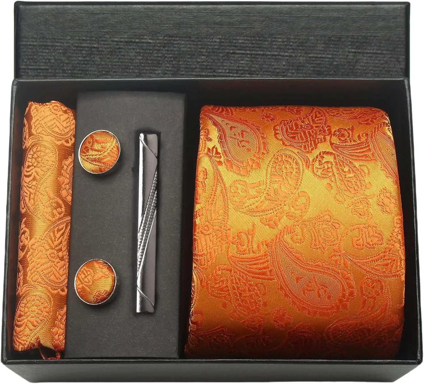 Men's Luxury Silk Paisley Floral Necktie, Pocket Square, Clip & Cufflinks Set - Lovez Aqua© - BB16