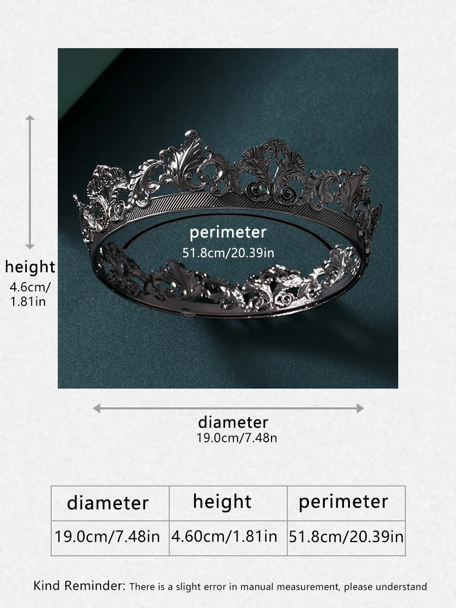 Men's Antique Silver Classic Baroque King Diadem Crown - Lovez Aqua© -