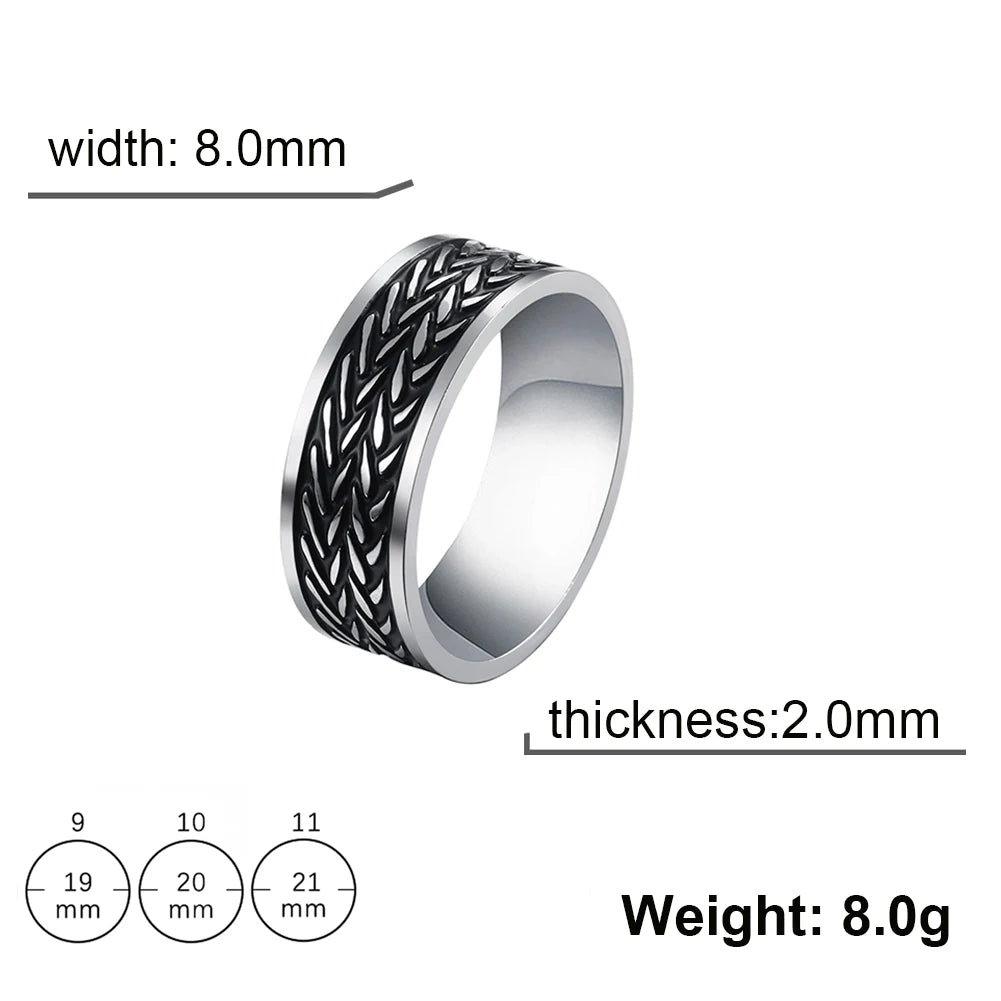 Men's Geometric Engraved Pattern Thick Stainless Steel Band Ring - Lovez Aqua© - Style 32 / 11