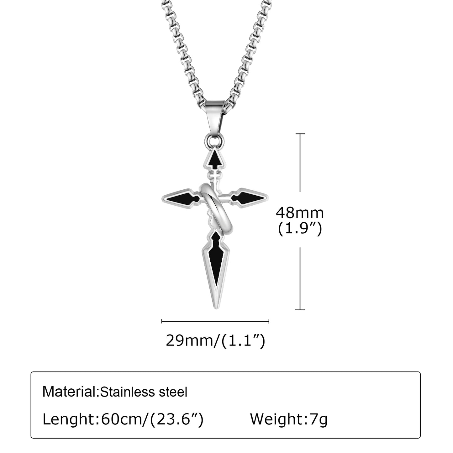 Unisex Sleek Stainless Steel Arrow Shaped Cross Necklace - Lovez Aqua© -