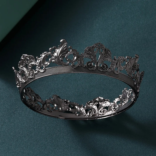 Men's Antique Silver Classic Baroque King Diadem Crown - Lovez Aqua© - Default Title