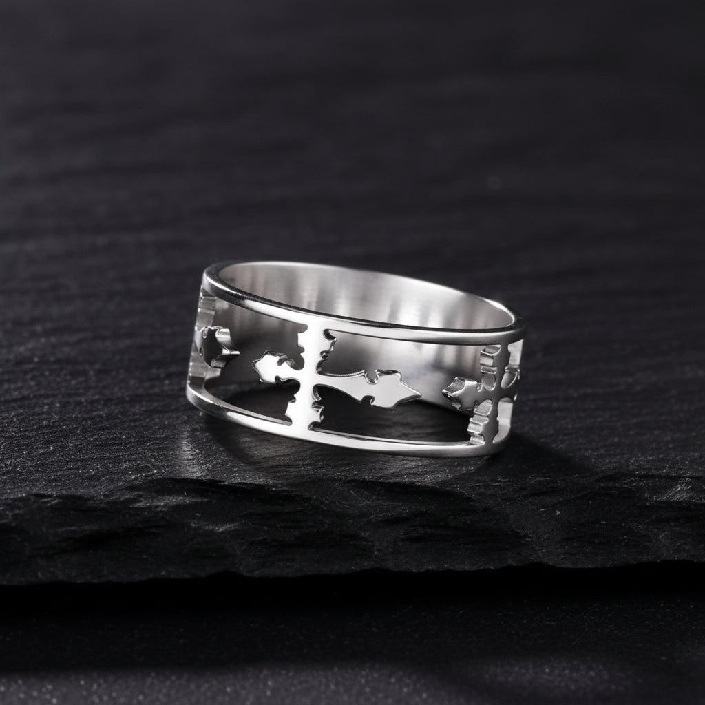 Elegant Religious Cross Stainless Steel Unisex Ring - Lovez Aqua© -