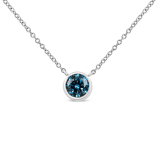 14K White Gold 1/2 Cttw Blue Lab Grown Diamond Bezel-Set Solitaire Necklace - Lovez Aqua© -