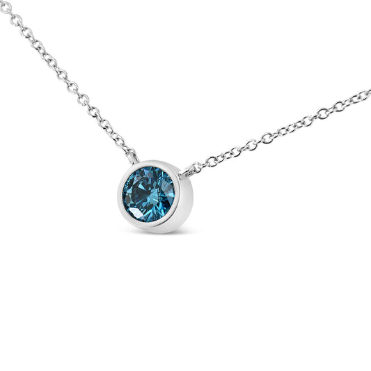 14K White Gold 1/2 Cttw Blue Lab Grown Diamond Bezel-Set Solitaire Necklace - Lovez Aqua© -