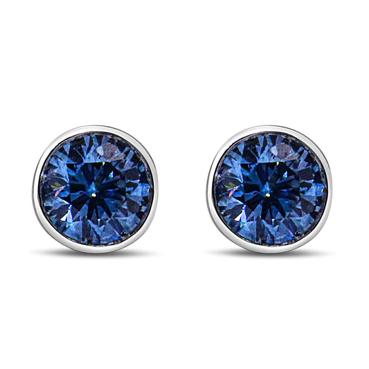 14K White Gold 1.0 Cttw Blue Lab Grown Diamond Screw Solitaire Stud Earrings - Lovez Aqua© -
