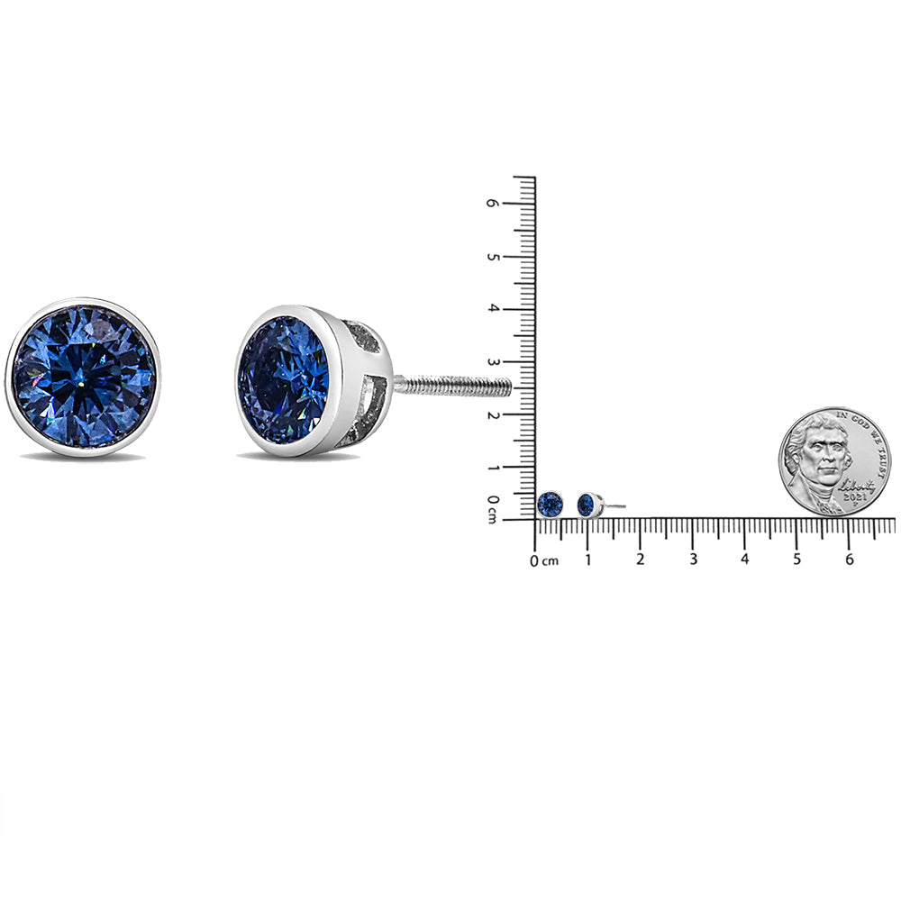 14K White Gold 1.0 Cttw Blue Lab Grown Diamond Screw Solitaire Stud Earrings - Lovez Aqua© -
