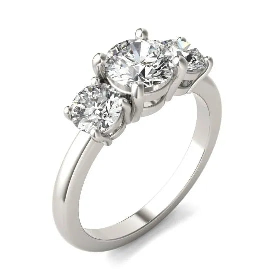 14K White Gold 2 CTW Classic Three-Stone Round Lab Grown Diamond Engagement Ring - Lovez Aqua© -