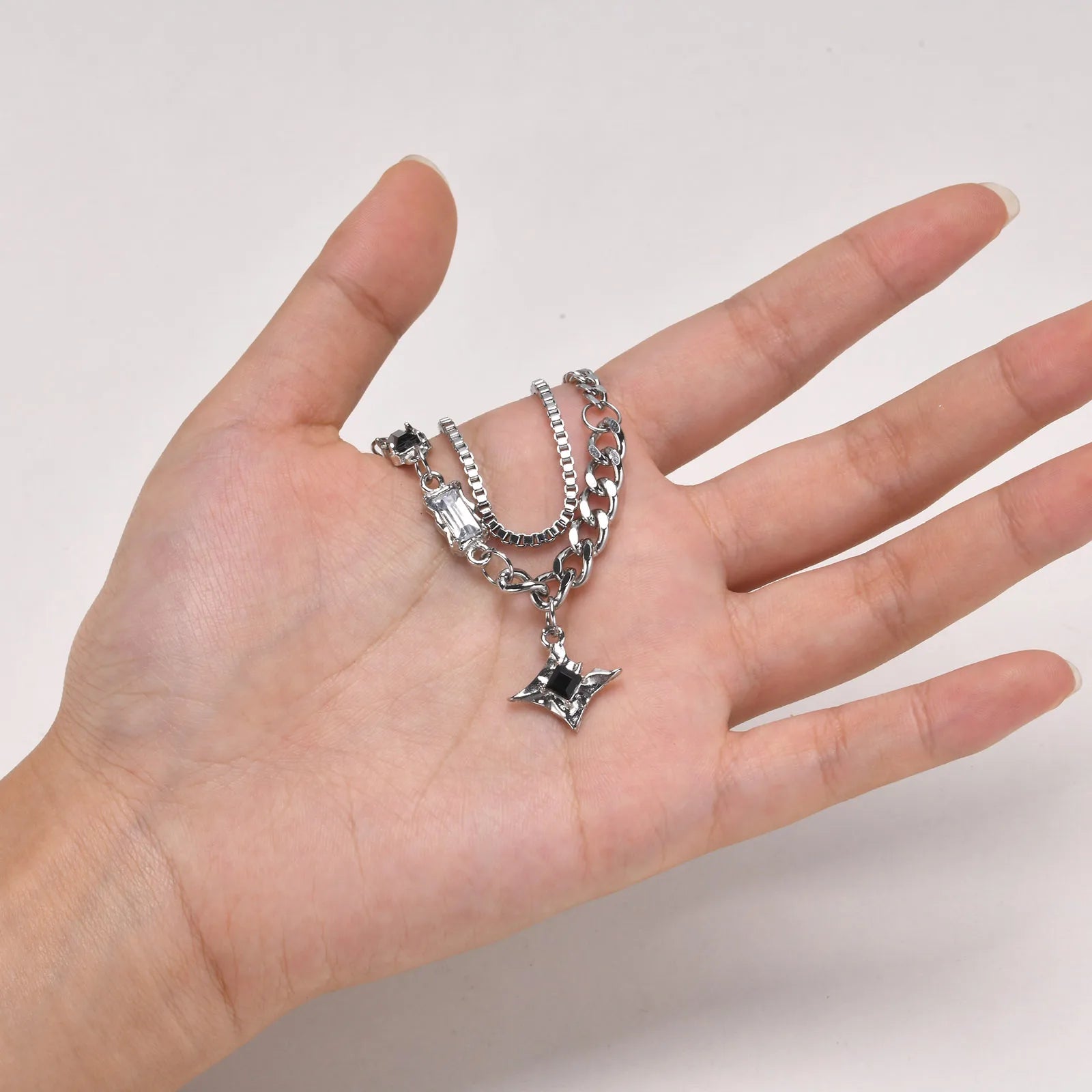 Crystal Star Charm Double Link Chain Choker Unisex Pendant Necklace - Lovez Aqua© -