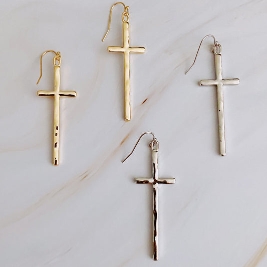 Shiny Wave Effect Slim Religious Cross Women's Dangle Earrings