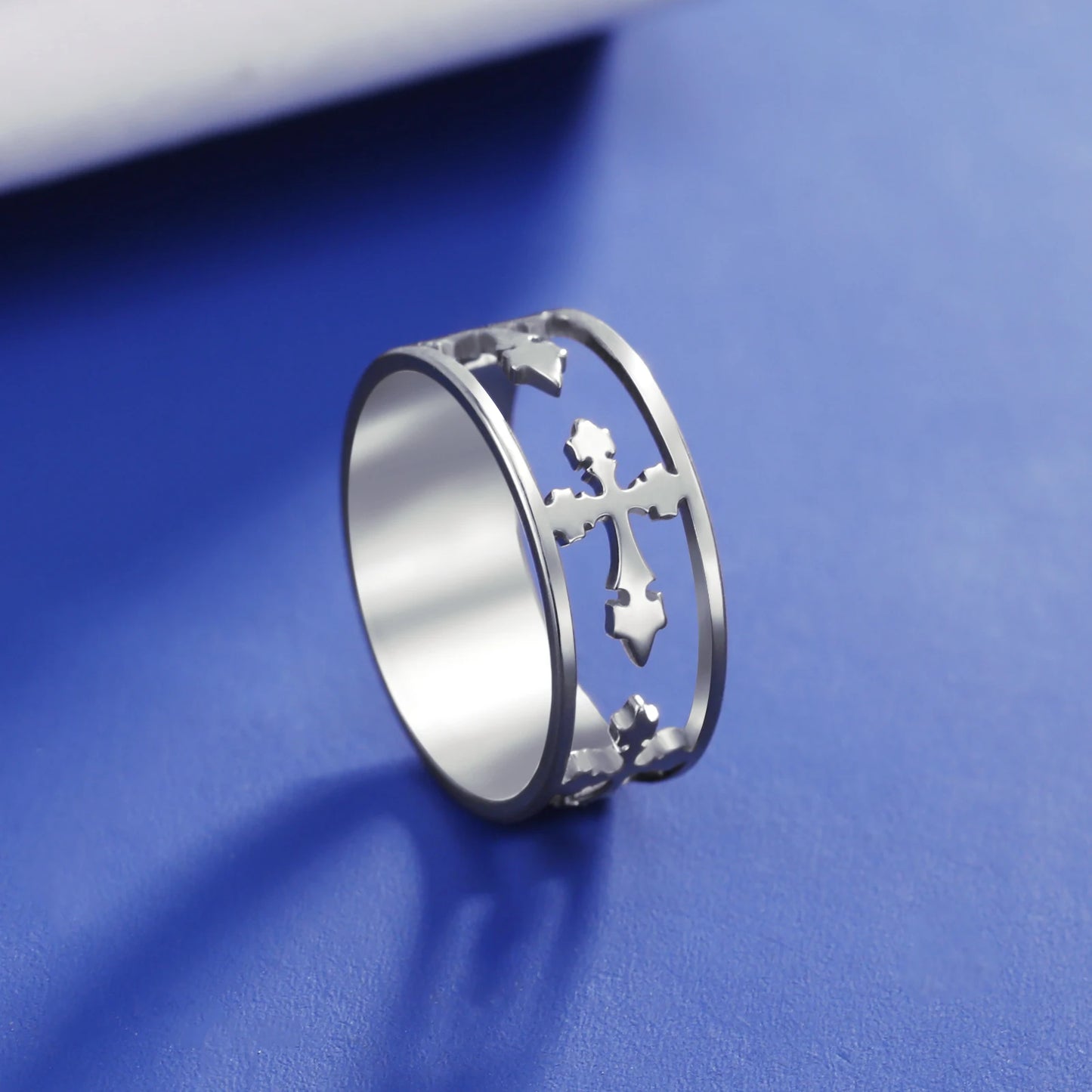 Elegant Religious Cross Stainless Steel Unisex Ring - Lovez Aqua© -