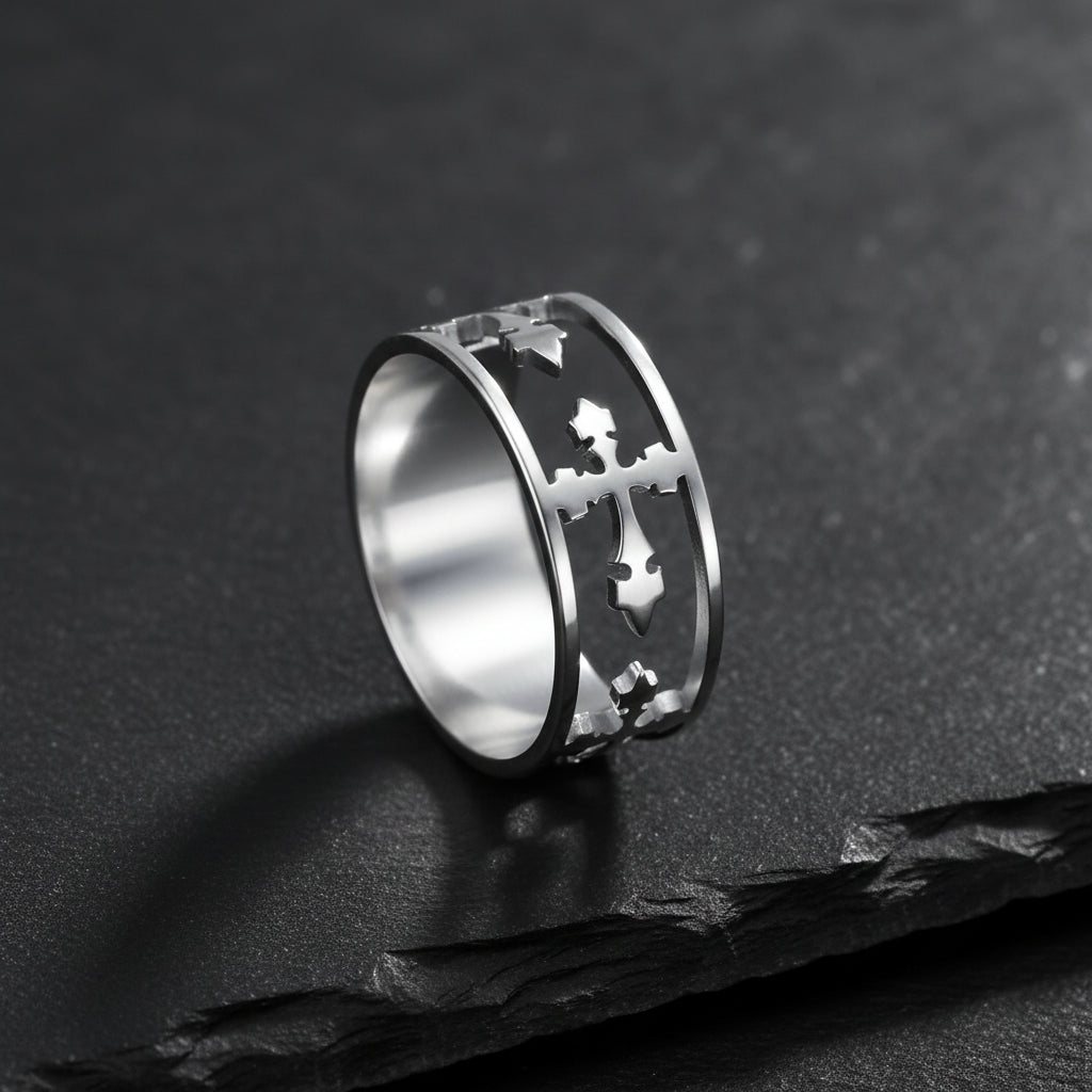 Elegant Religious Cross Stainless Steel Unisex Ring - Lovez Aqua© -