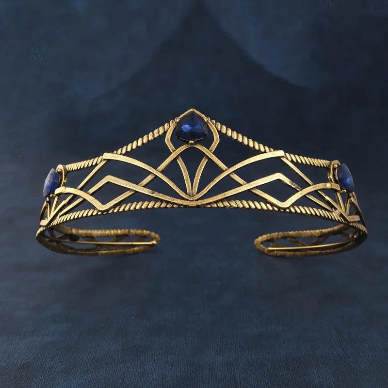 Women's Elvish Inspired Gold Silver Baroque Crystal Tiara - Lovez Aqua© -