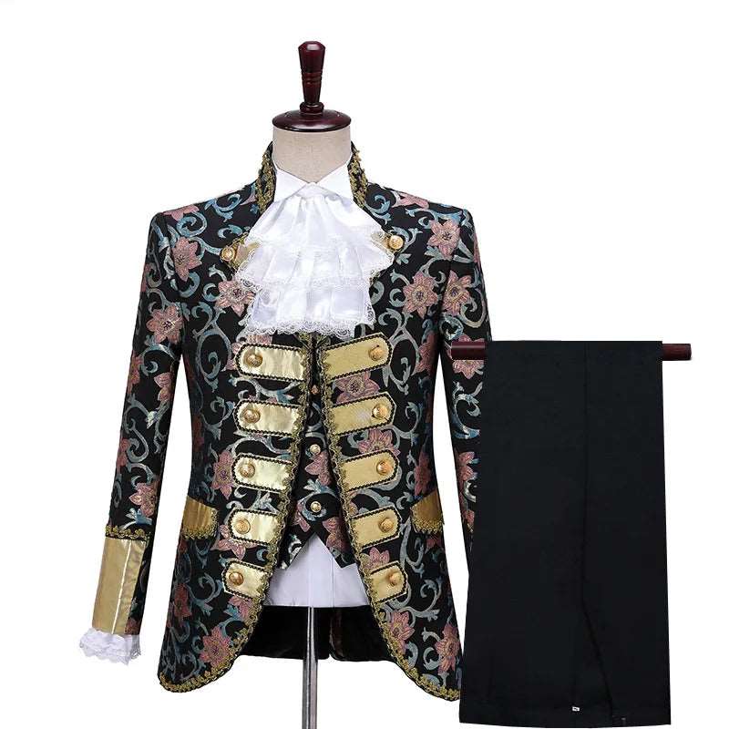 17th Century Baroque Men’s Suit with Embroidered Jacket, Vest & Pants - Lovez Aqua© - 1 / XS
