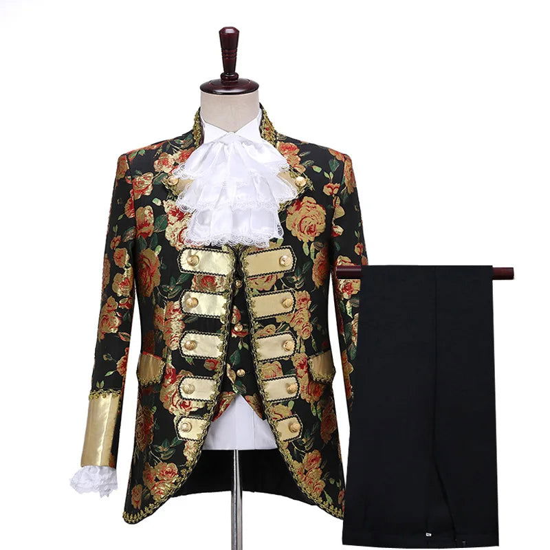 17th Century Baroque Men’s Suit with Embroidered Jacket, Vest & Pants - Lovez Aqua© - 2 / M