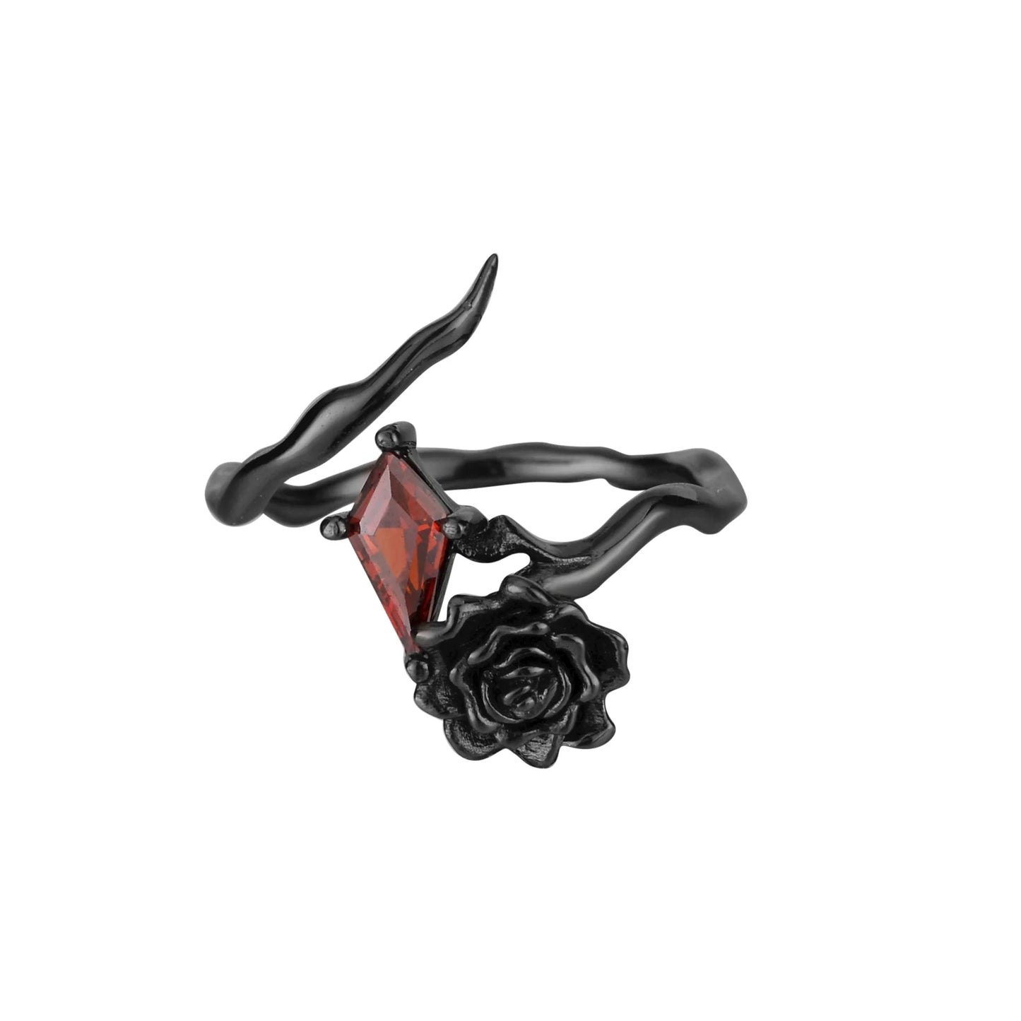 S925 Sterling Silver Black Rose & Red Diamond Zircon Women's Gothic Ring - Lovez Aqua© - Default Title