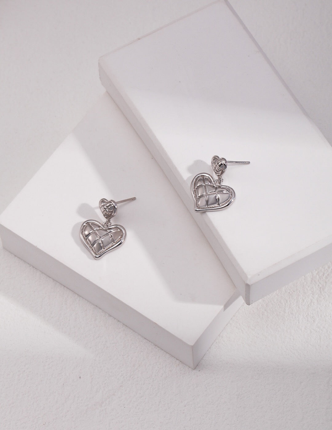 Women's 18ct Gold Vermeil Quilted Heart Shaped Drop Earrings - Lovez Aqua© -